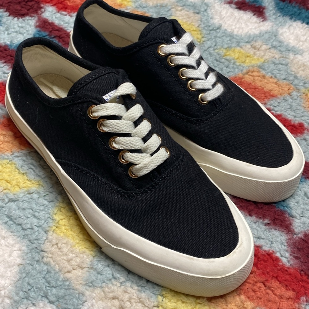 Maison Kitsune Black Canvas Lace Up Sneakers